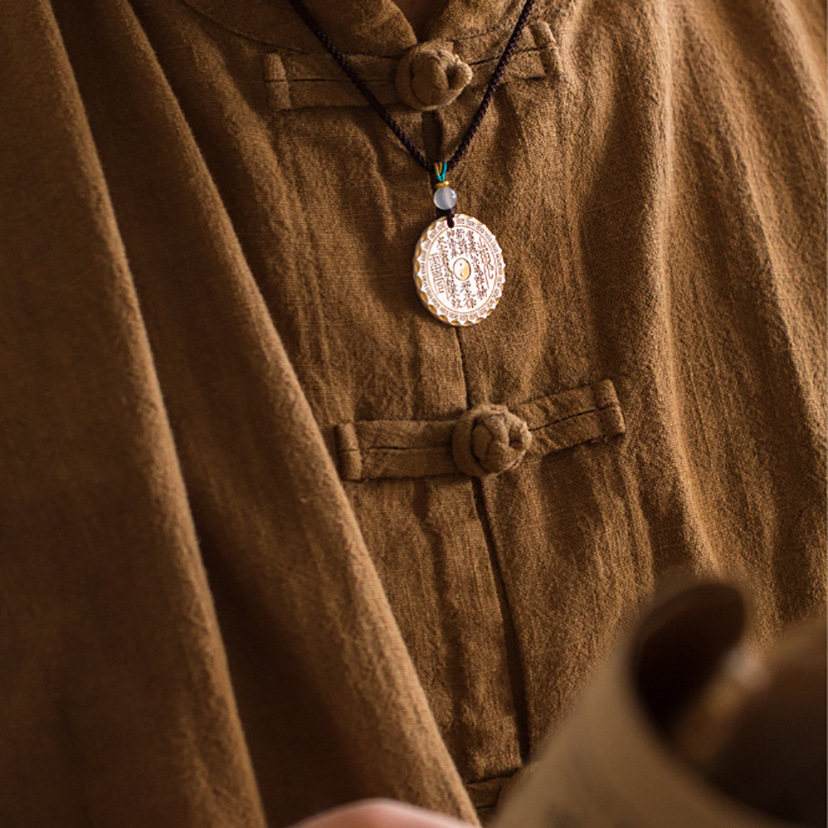 Ethnic Style Mountain Ghost Flower Pendant Men and Women's Zodiac Year National Style Solid Bagua Pendant Necklace