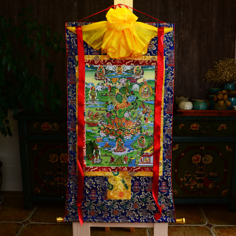 Tibetan Gilded Thangka Painting of Buddha, Tibetan-style Mounted Hanging Painting, Tea Room Zen Scroll Painting