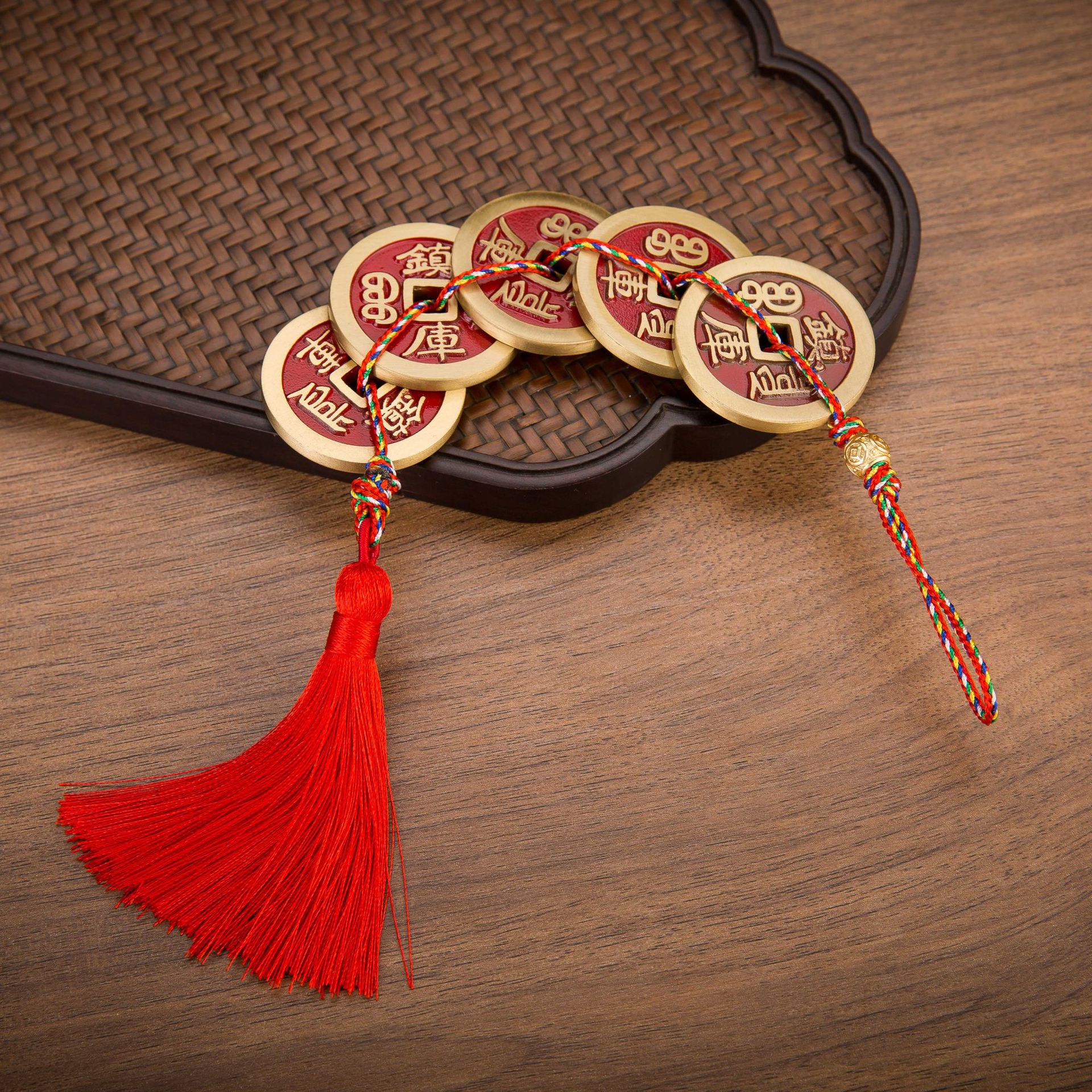 Bring good fortune and bless the home! High-end brass pendant, Five Emperors' Coins + Chinese knot tassel, suitable for gifting or personal collection