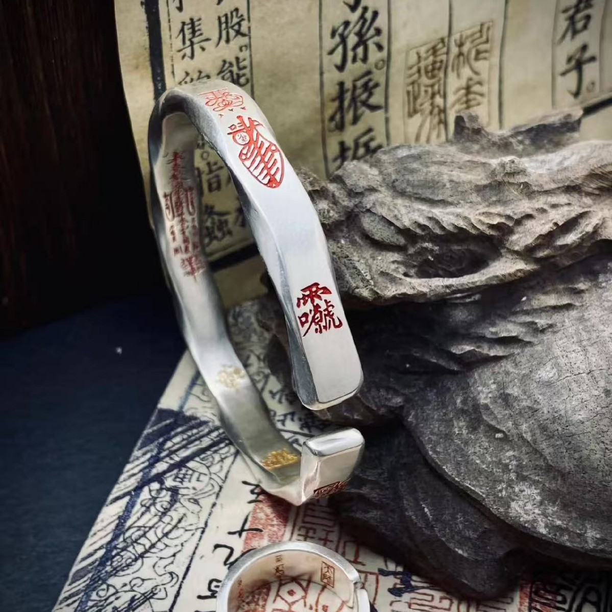 Dao Series Men's Meditation Mantra Five Directions Wealth God Bracelet Golden Light Seal New Chinese Retro National Style Bracelet