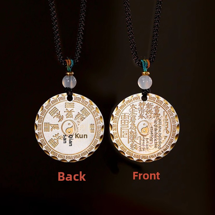 Ethnic Style Mountain Ghost Flower Pendant Men and Women's Zodiac Year National Style Solid Bagua Pendant Necklace