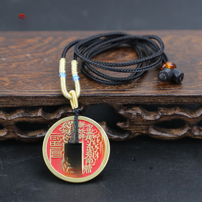 Shunxin Mountain Ghost Money Dragon Soaring Across the Four Seas Enamel Style Brass Cinnabar Copper Coin Antique Coin Pendant