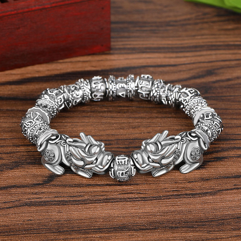 Men's large size Vietnamese sand gold Pixiu bracelet, obsidian six-character mantra bead bracelet