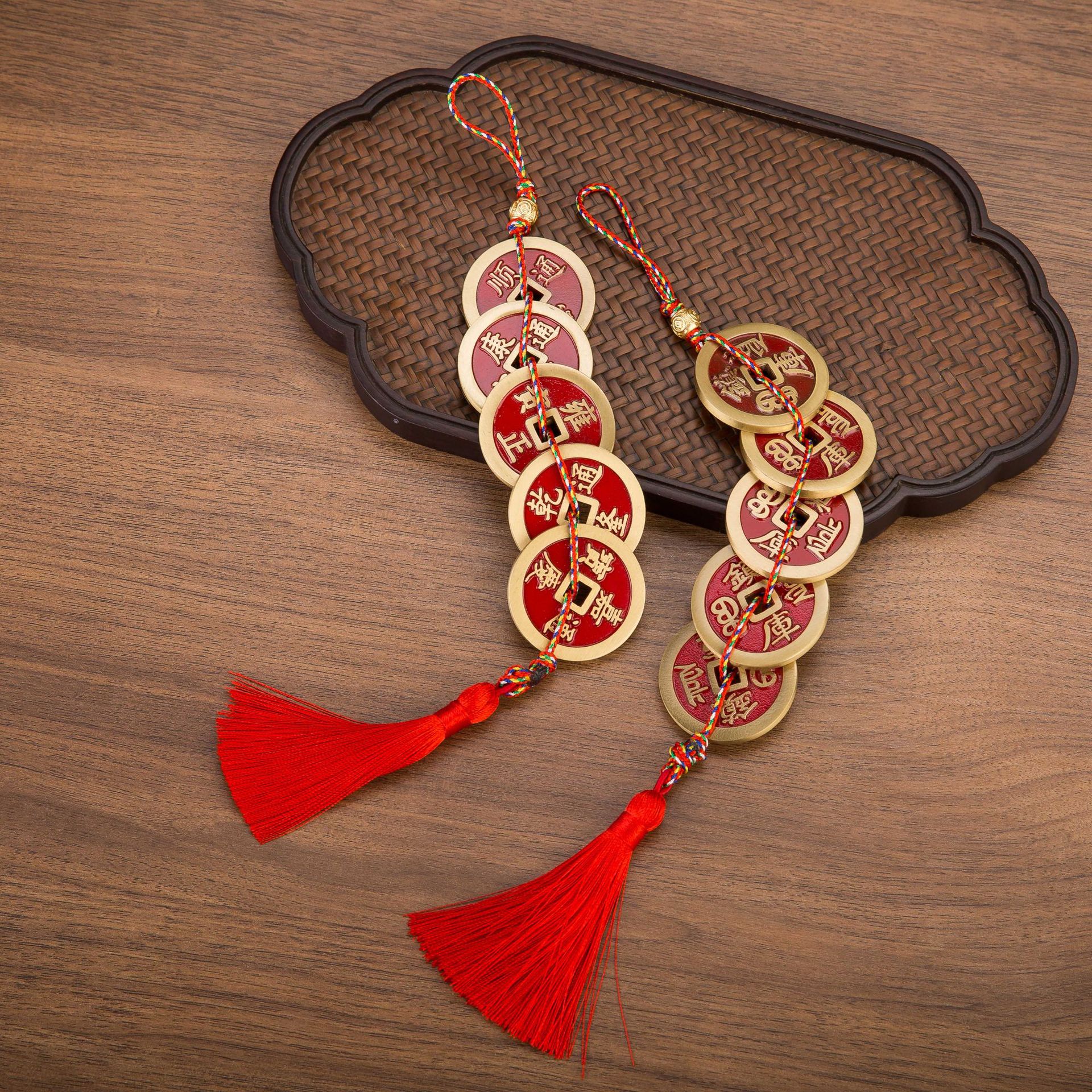 Bring good fortune and bless the home! High-end brass pendant, Five Emperors' Coins + Chinese knot tassel, suitable for gifting or personal collection