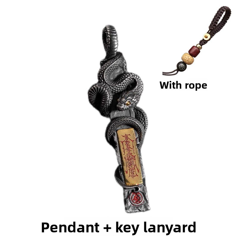 Spiritual Snake Protection Pendant Taoist Style Traditional Culture Golden Light Blessing Keychain Bag Pendant