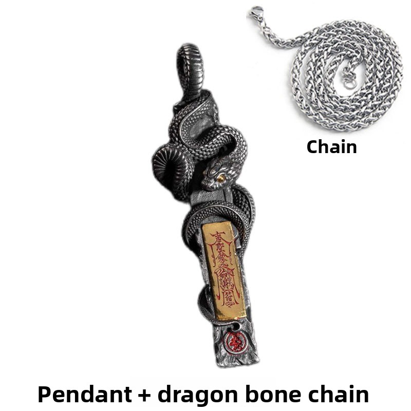 Spiritual Snake Protection Pendant Taoist Style Traditional Culture Golden Light Blessing Keychain Bag Pendant