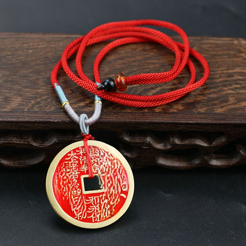 Shunxin Mountain Ghost Money Dragon Soaring Across the Four Seas Enamel Style Brass Cinnabar Copper Coin Antique Coin Pendant