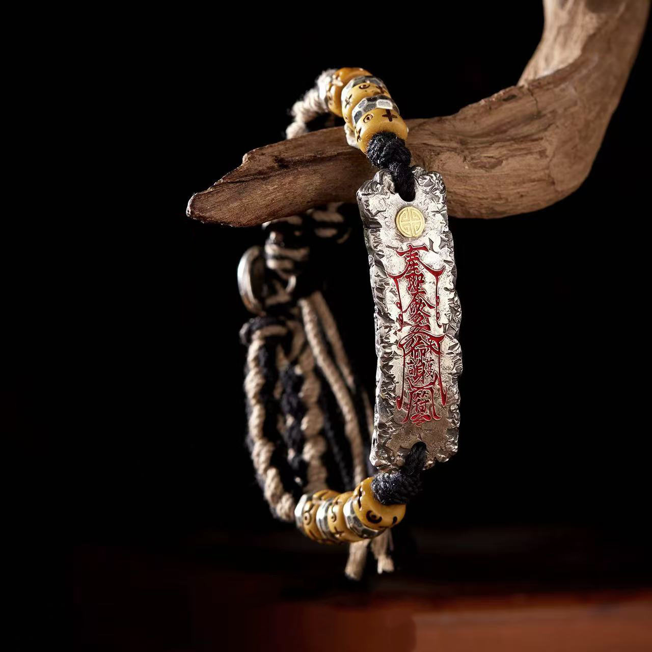 Chinese Style Taoist <Taoist Talisman> Chinese Style Cinnabar Red Bracelet Ancient Fashion Retro High-end Bracelet Personalized Jewelry