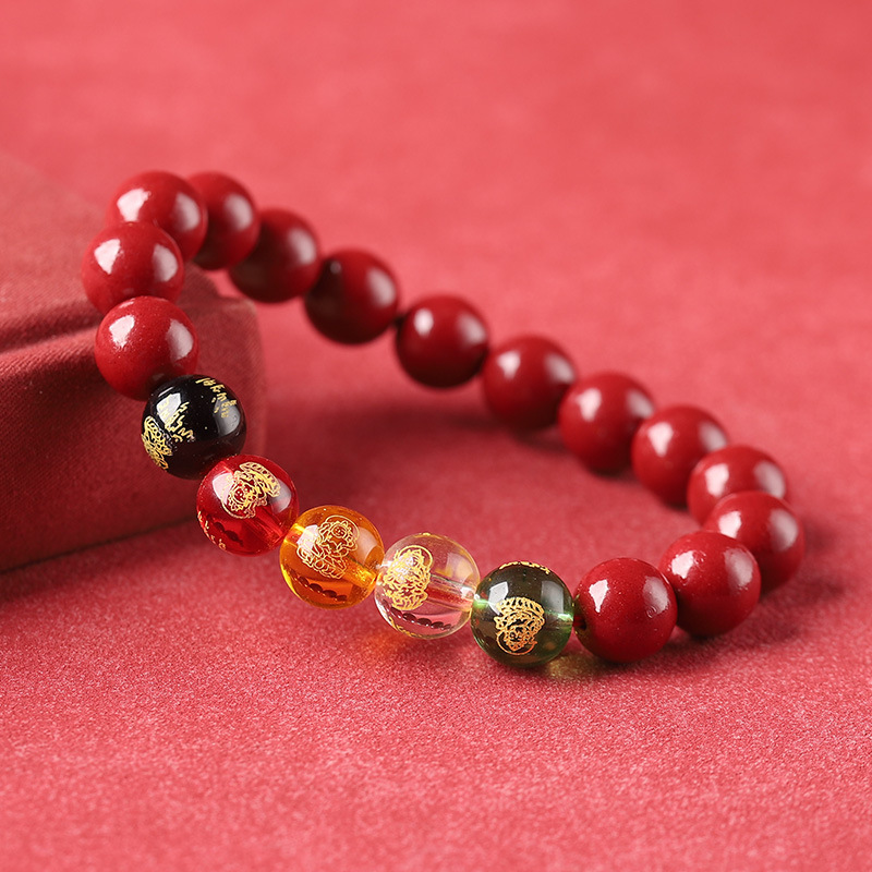 Cinnabar Five-Way God of Wealth Bracelet 2026 Year of the Horse Luck-Boosting Beads Bracelet, Cinnabar Unisex Bracelet