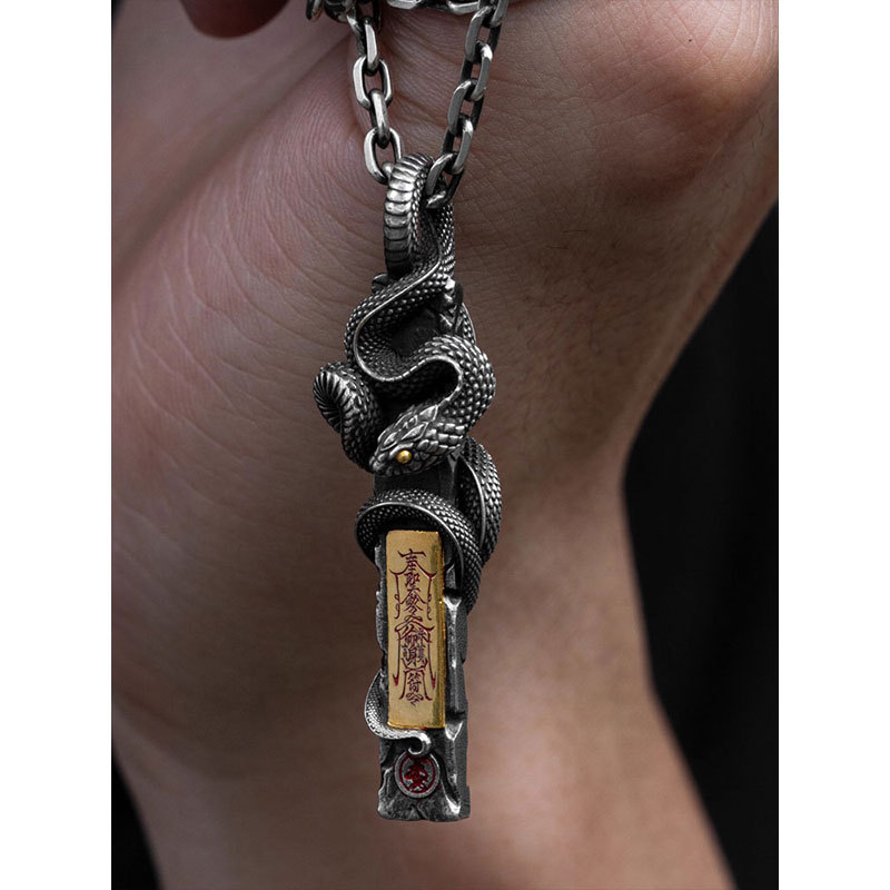 Spiritual Snake Protection Pendant Taoist Style Traditional Culture Golden Light Blessing Keychain Bag Pendant