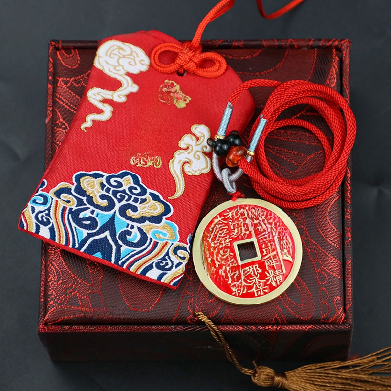 Shunxin Mountain Ghost Money Dragon Soaring Across the Four Seas Enamel Style Brass Cinnabar Copper Coin Antique Coin Pendant