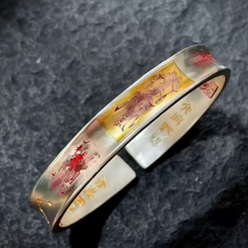 Taoist Youth National Trend Celestial Master's Order Five Directions Wealth God Golden Light Mantra Bracelet Retro Fortune