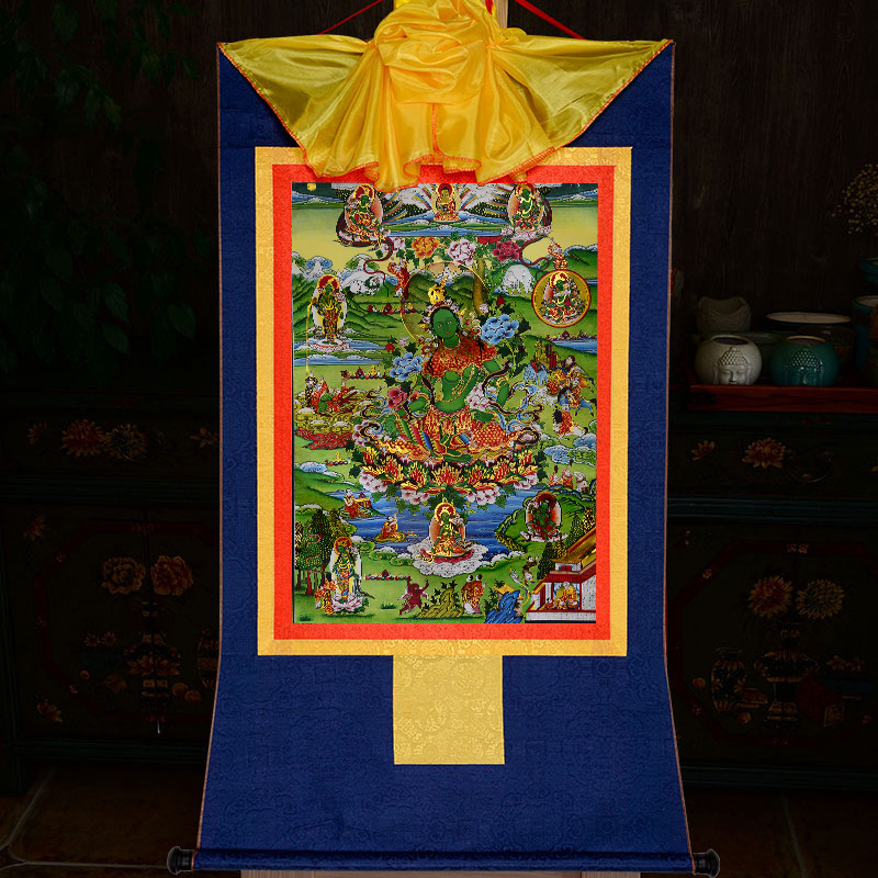 Tibetan Gilded Thangka Painting of Buddha, Tibetan-style Mounted Hanging Painting, Tea Room Zen Scroll Painting