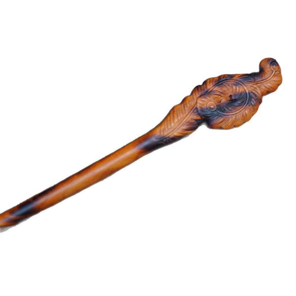 Lightning-struck peach wood hairpin with phoenix tail, exquisitely carved, a Taoist item