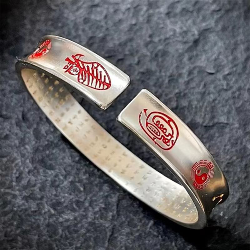 Taoist Style·Edict Meditation Mantra Bracelet Golden Seal Tai Chi Bagua Taoist Elements National Style Concave Open Bracelet