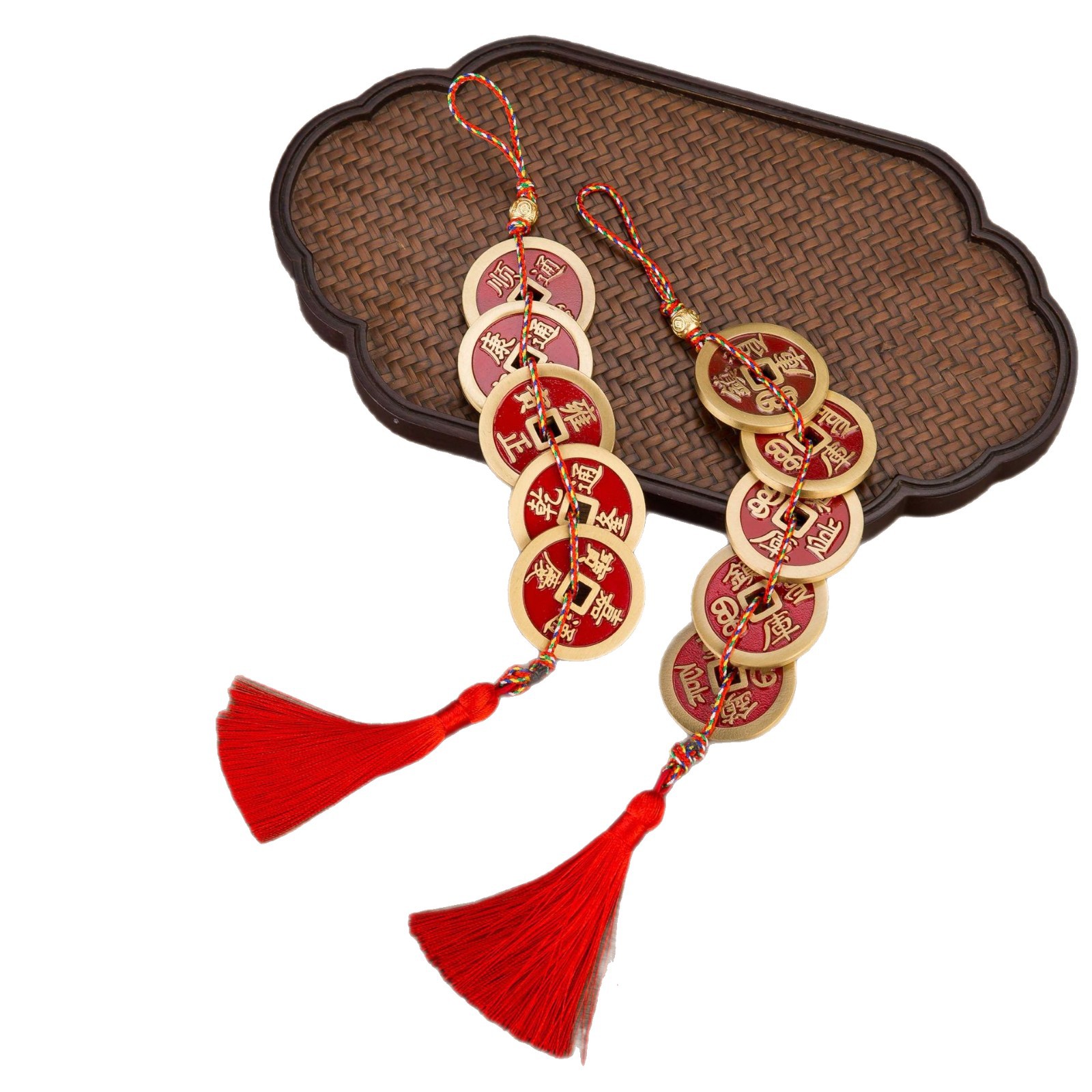 Bring good fortune and bless the home! High-end brass pendant, Five Emperors' Coins + Chinese knot tassel, suitable for gifting or personal collection