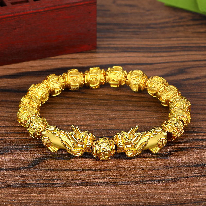 Men's large size Vietnamese sand gold Pixiu bracelet, obsidian six-character mantra bead bracelet