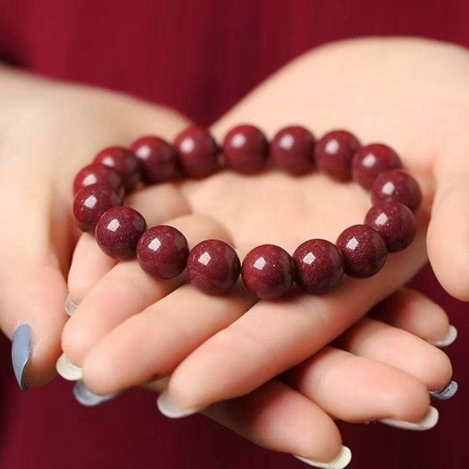 Imitation Cinnabar Single Circle Bracelet for Women, Plain Bead Bracelet, Birth Year Purple Gold Sand Bracelet, Men's Cinnabar, Low Cinnabar Content