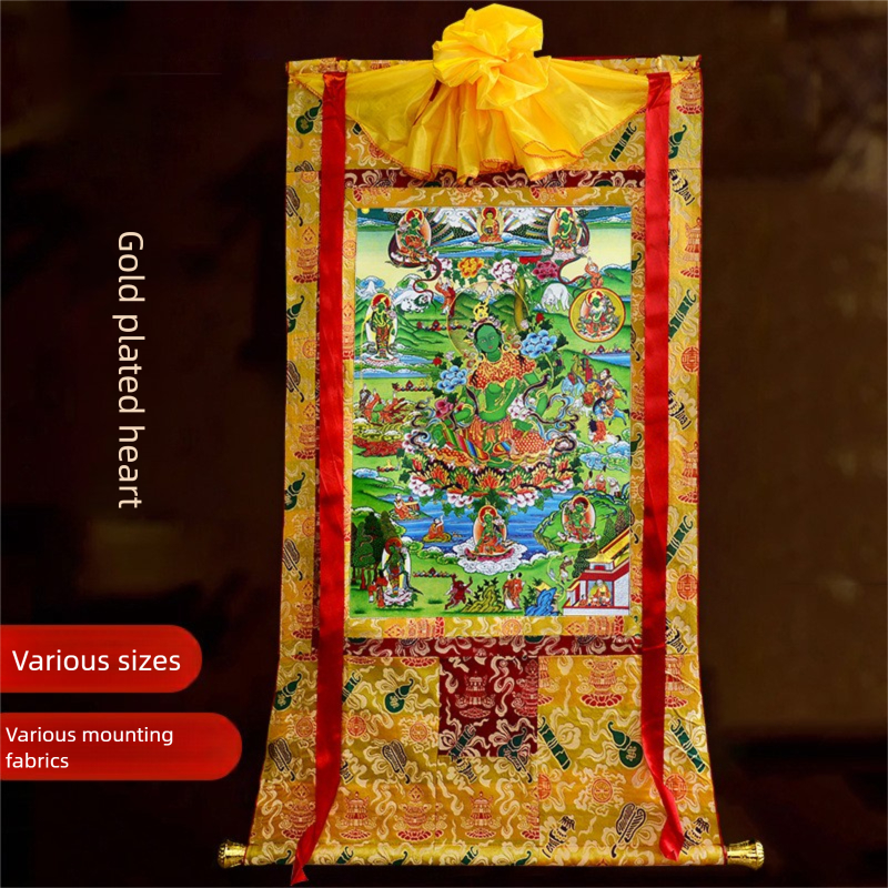 Tibetan Gilded Thangka Painting of Buddha, Tibetan-style Mounted Hanging Painting, Tea Room Zen Scroll Painting