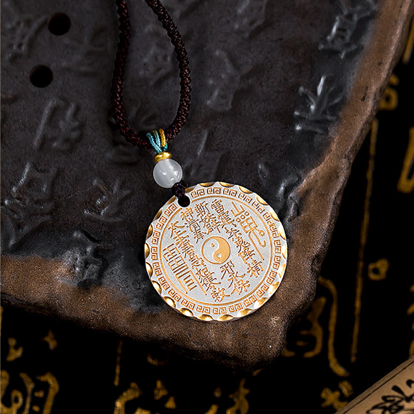 Ethnic Style Mountain Ghost Flower Pendant Men and Women's Zodiac Year National Style Solid Bagua Pendant Necklace