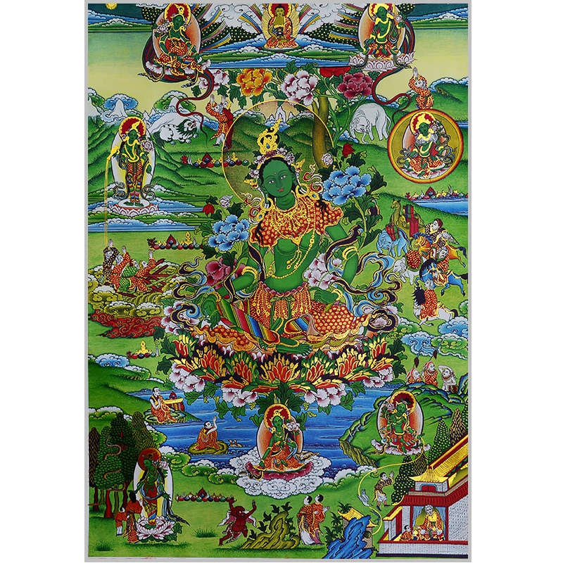 Tibetan Gilded Thangka Painting of Buddha, Tibetan-style Mounted Hanging Painting, Tea Room Zen Scroll Painting