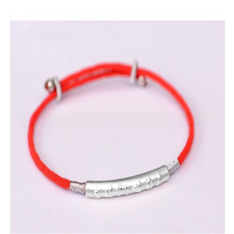 Six-character Mantra Bracelet, 999 Pure Silver with Gold Plating, Red Knot Braided Bracelet, Unisex Style