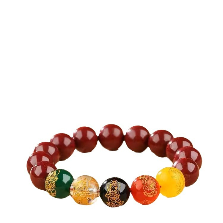 Cinnabar Five-Way God of Wealth Bracelet 2026 Year of the Horse Luck-Boosting Beads Bracelet, Cinnabar Unisex Bracelet