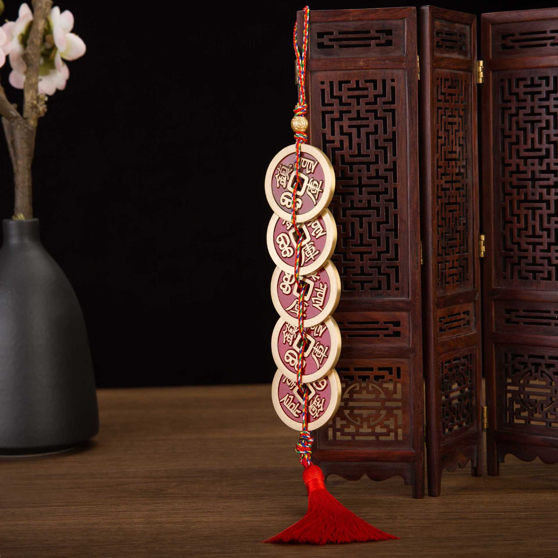 Bring good fortune and bless the home! High-end brass pendant, Five Emperors' Coins + Chinese knot tassel, suitable for gifting or personal collection