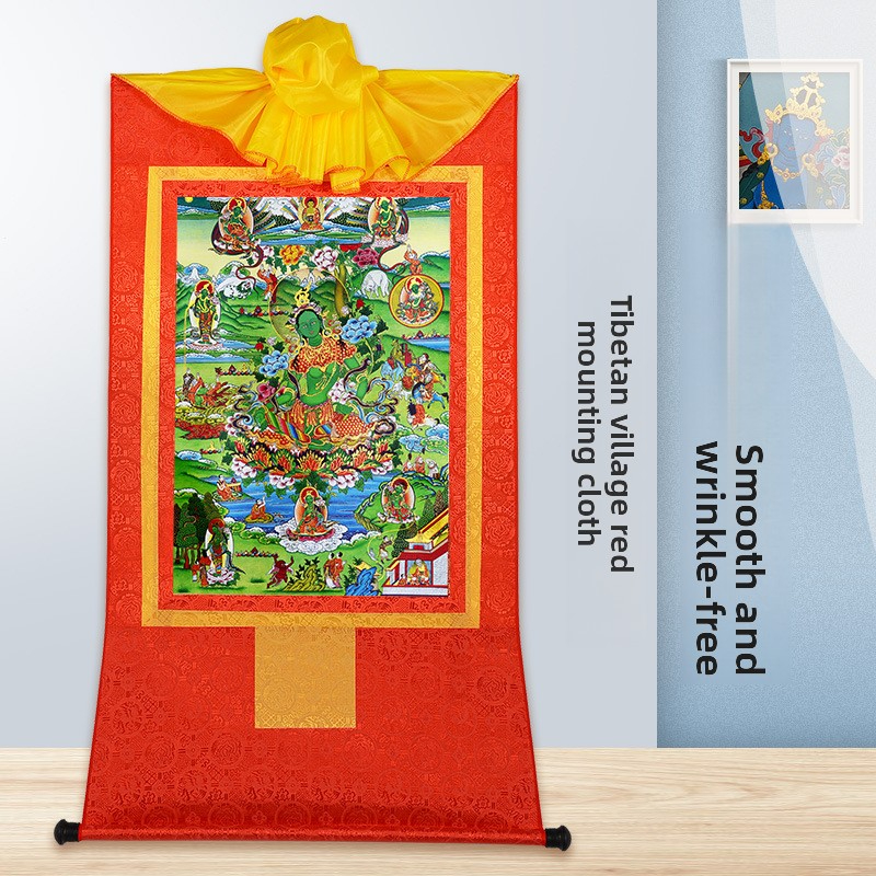 Tibetan Gilded Thangka Painting of Buddha, Tibetan-style Mounted Hanging Painting, Tea Room Zen Scroll Painting