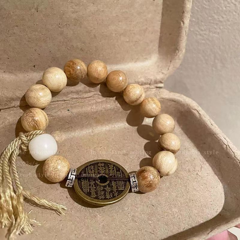 New Chinese Style Milky Fragrance Wood Mountain Ghost Flower Wooden Beaded Woven Bracelet