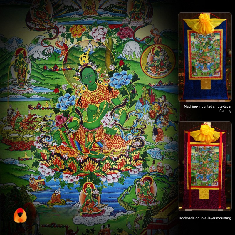 Tibetan Gilded Thangka Painting of Buddha, Tibetan-style Mounted Hanging Painting, Tea Room Zen Scroll Painting