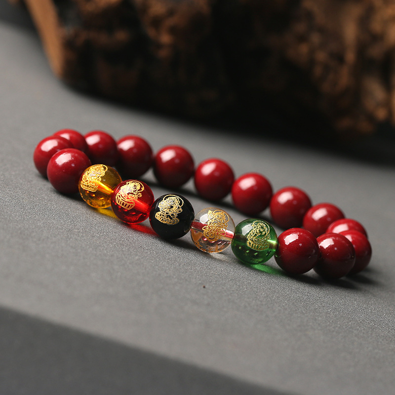Cinnabar Five-Way God of Wealth Bracelet 2026 Year of the Horse Luck-Boosting Beads Bracelet, Cinnabar Unisex Bracelet