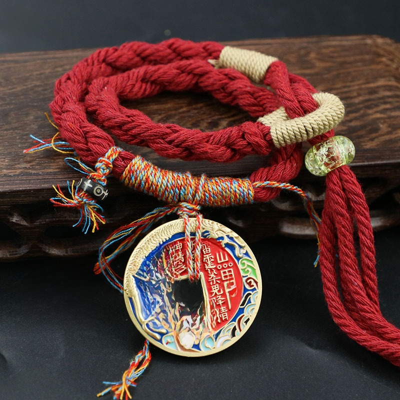 Shunxin Mountain Ghost Money Dragon Soaring Across the Four Seas Enamel Style Brass Cinnabar Copper Coin Antique Coin Pendant