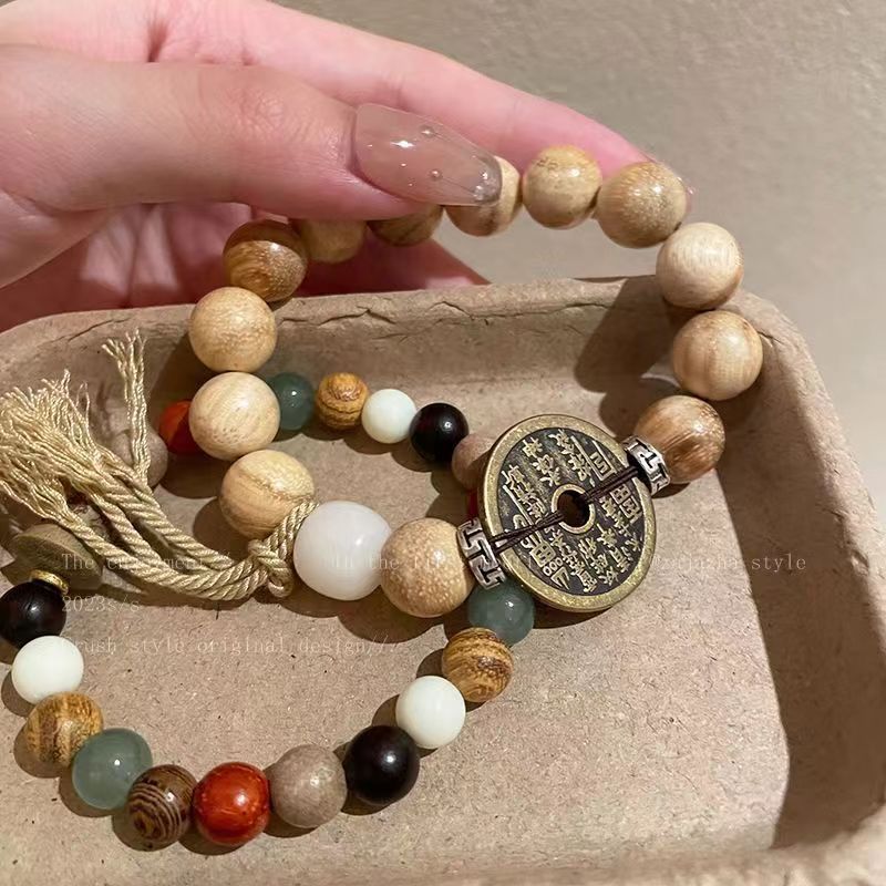 New Chinese Style Milky Fragrance Wood Mountain Ghost Flower Wooden Beaded Woven Bracelet