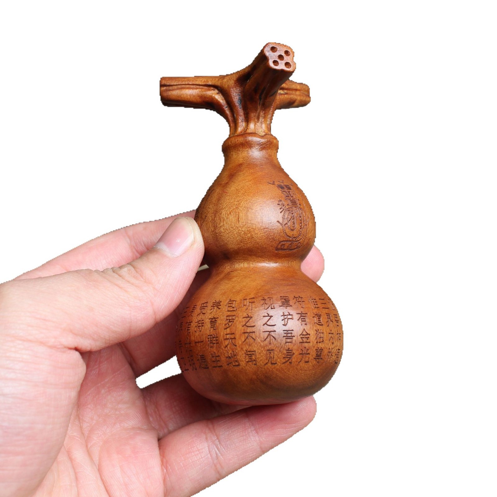 Lightning Strike Jujube Wood Carving Golden Light Mantra Gourd Taoist Amulet Portable Ornament