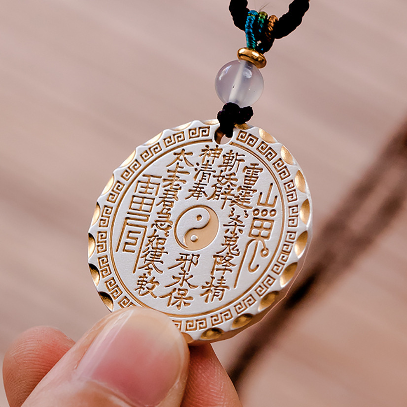 Ethnic Style Mountain Ghost Flower Pendant Men and Women's Zodiac Year National Style Solid Bagua Pendant Necklace