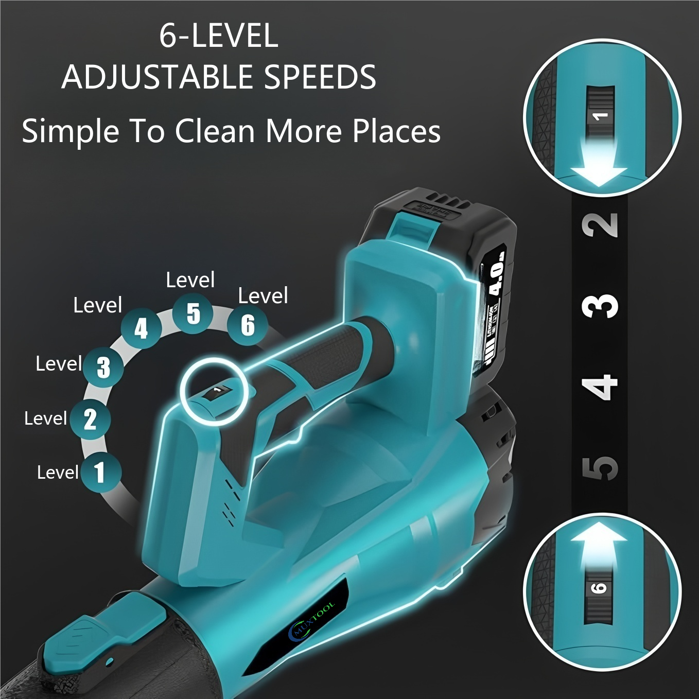 21V Cordless 6-Speed Leaf Blower with 2 Batteries for Patio and Lawn Cleaning