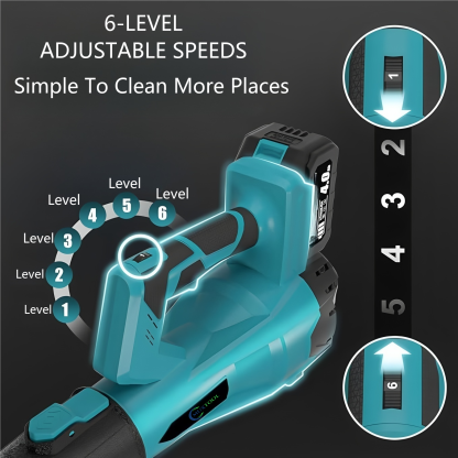 21V Cordless 6-Speed Leaf Blower with 2 Batteries for Patio and Lawn Cleaning