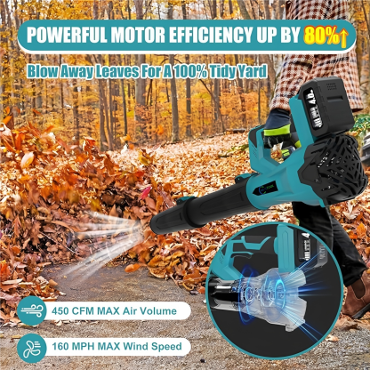 21V Cordless 6-Speed Leaf Blower with 2 Batteries for Patio and Lawn Cleaning