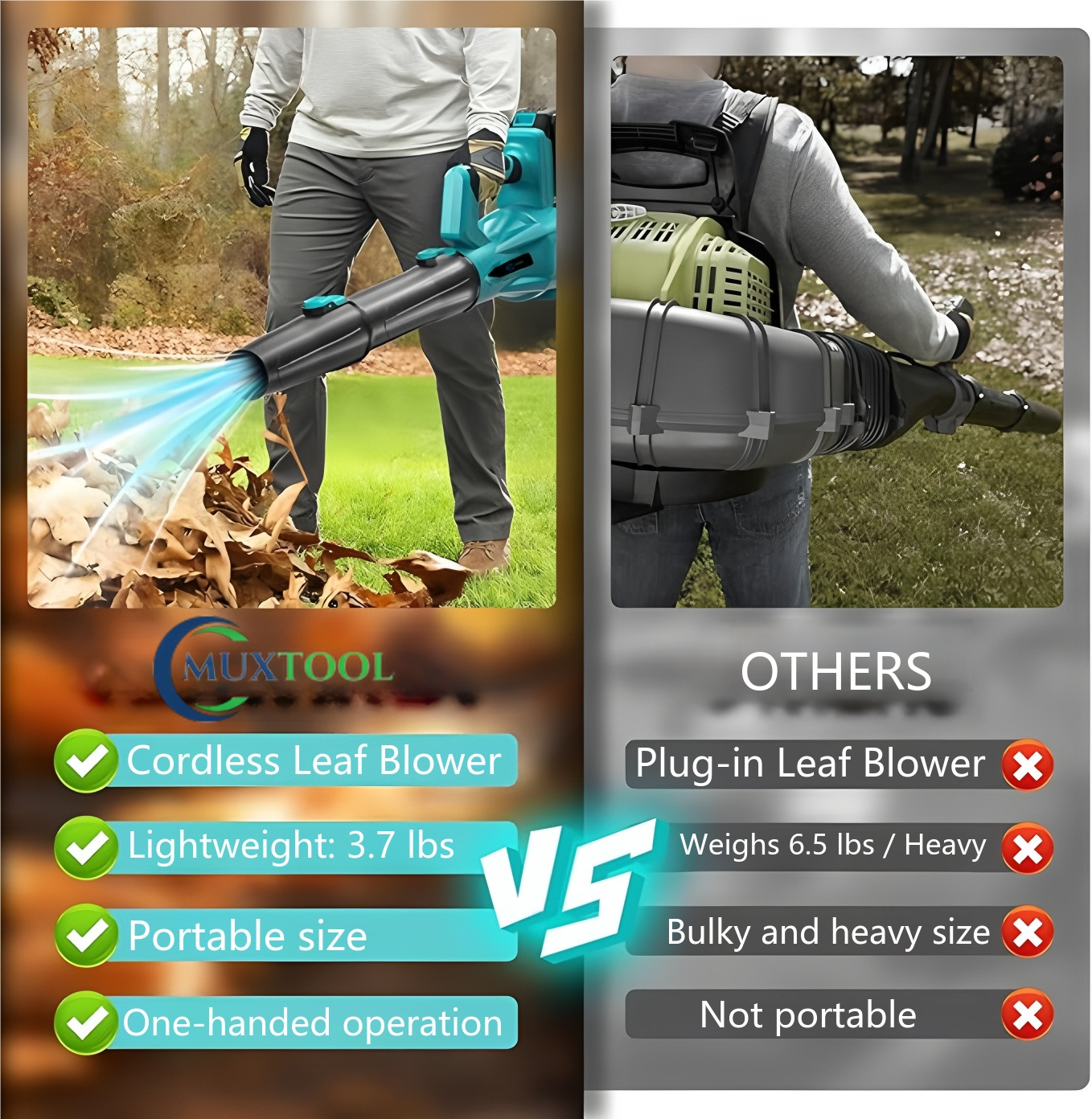 21V Cordless 6-Speed Leaf Blower with 2 Batteries for Patio and Lawn Cleaning