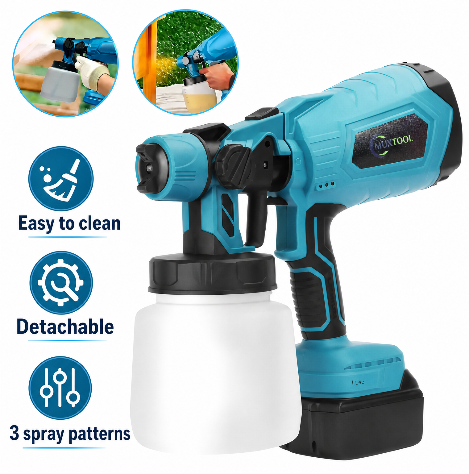Cordless paint gun with 2 batteries, suitable for painting houses, furniture and interior home furnishings.