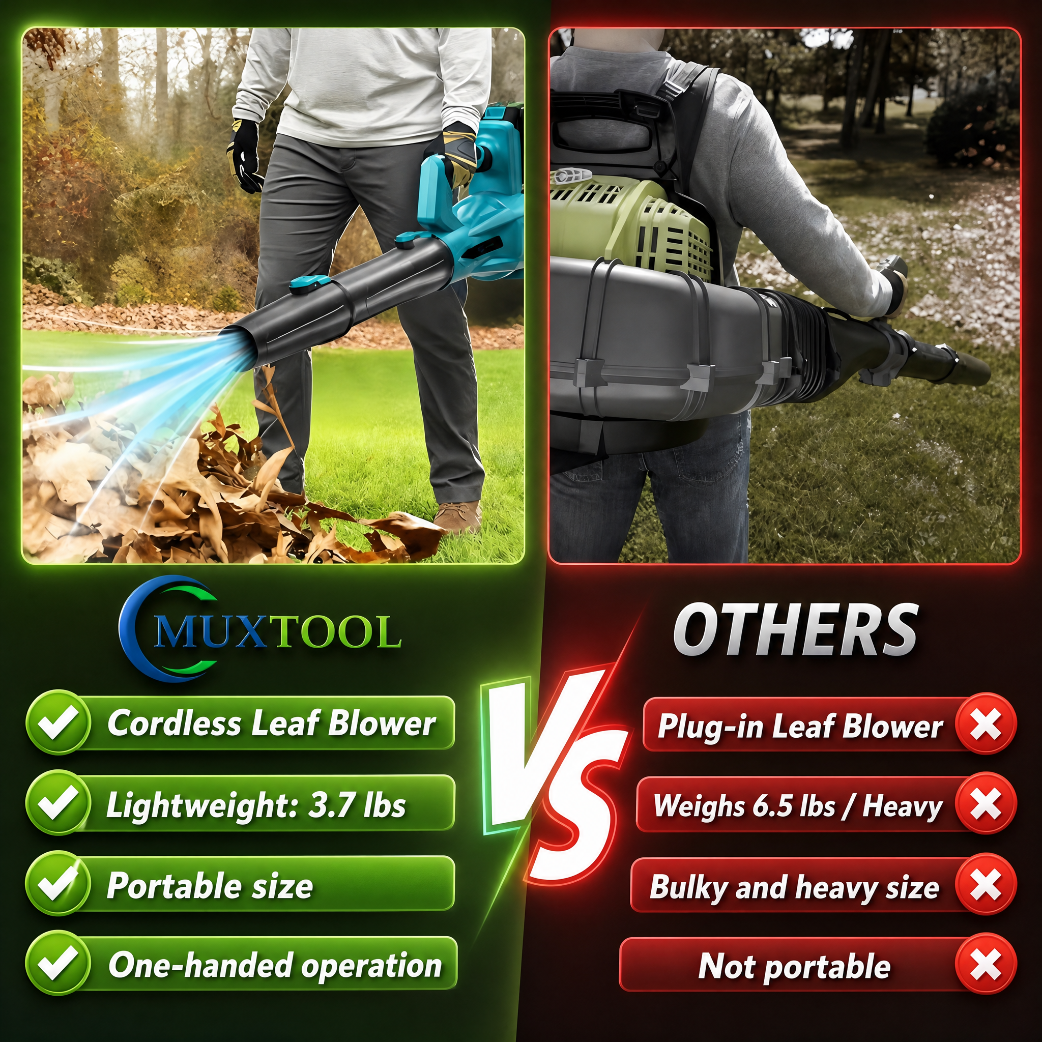 21V Cordless 6-Speed Leaf Blower with 2 Batteries for Patio and Lawn Cleaning