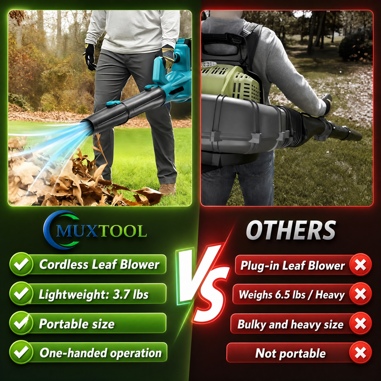 21V Cordless 6-Speed Leaf Blower with 2 Batteries for Patio and Lawn Cleaning