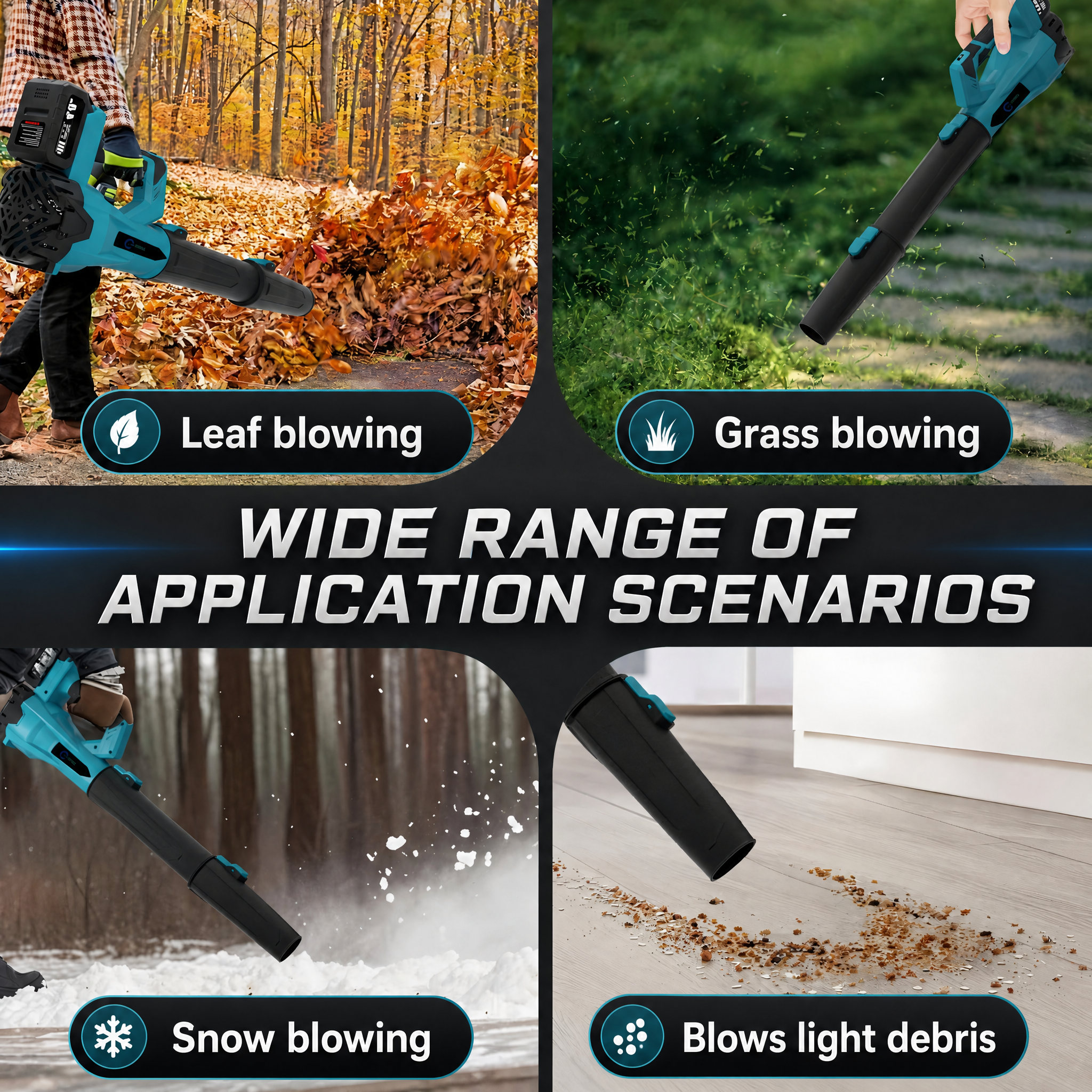 21V Cordless 6-Speed Leaf Blower with 2 Batteries for Patio and Lawn Cleaning