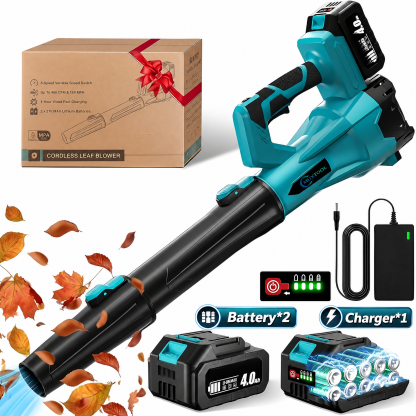 21V Cordless 6-Speed Leaf Blower with 2 Batteries for Patio and Lawn Cleaning