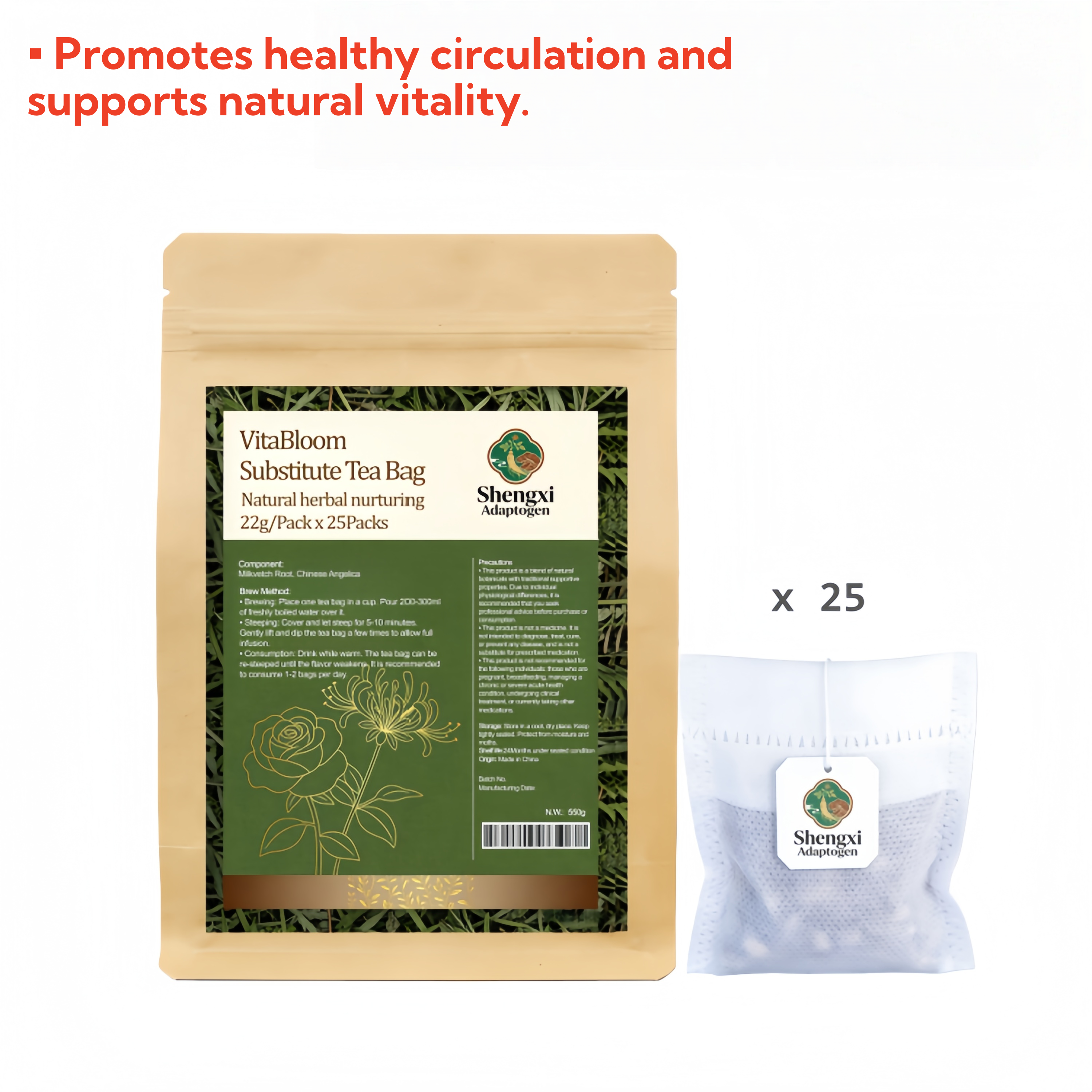 VitaBloom Substitute Tea Bag Natural Herbal Nurturing 22g/Pack x 25Packs