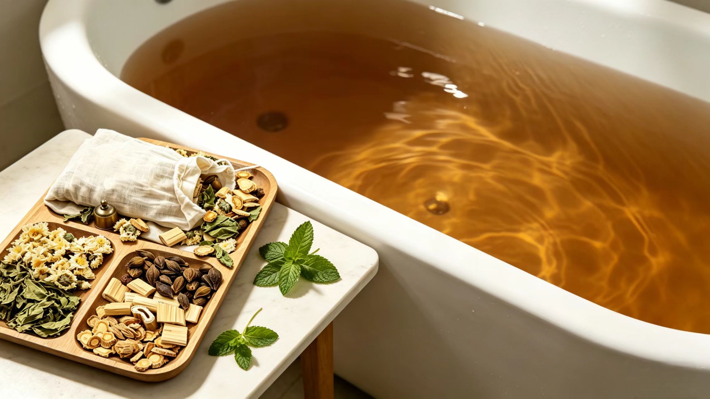 Herbal bath soak Cozy Recovery with chrysanthemum and mulberry leaf.