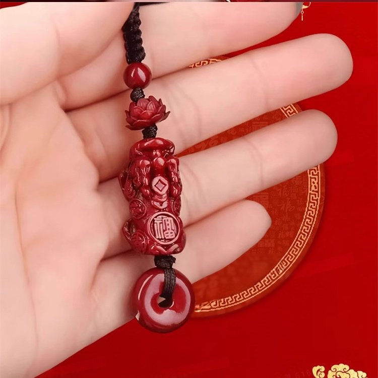 蓮花貔貅平安扣硃砂掛件