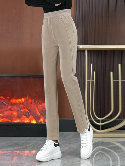 雪貂絨加厚高腰修身長褲