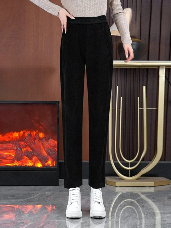 雪貂絨加厚高腰修身長褲